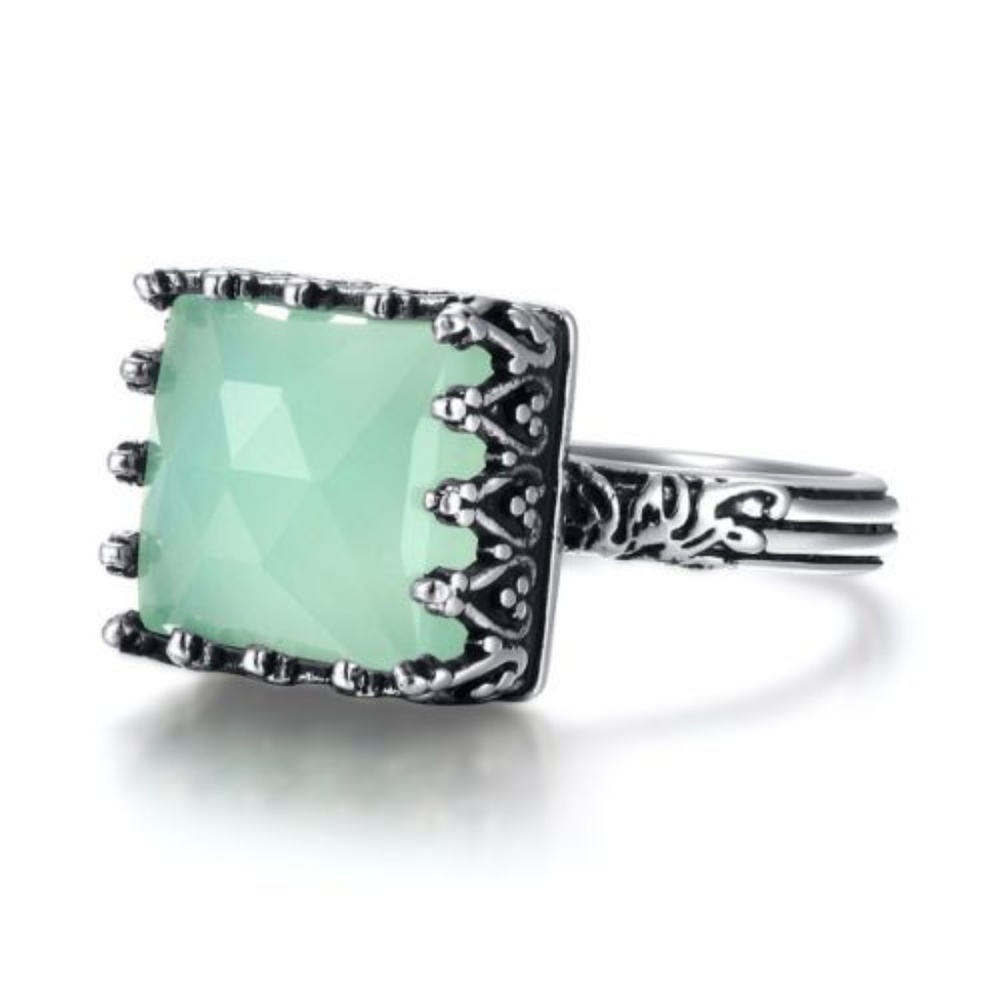 Retro Vintage Style Square Moonstone Cocktail Dome Ring Silver Tone New - Picture 4 of 7